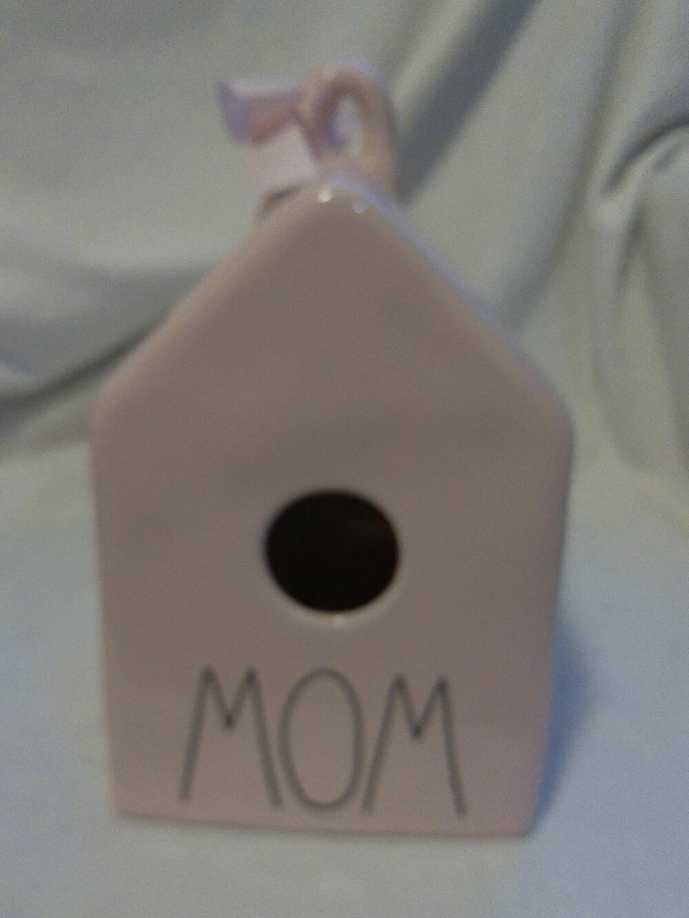 Rae Dunn Pink Square Birdhouse Black Lettering EUC